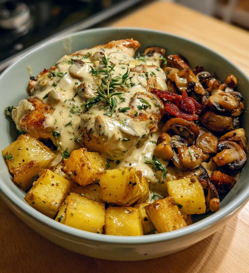 chestnut garlic greek chicken alfredo with sage potatoes mushroom basil pesto cream