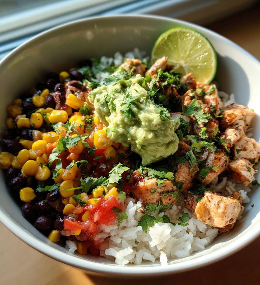 chicken burrito bowl with guac lime - detail 1