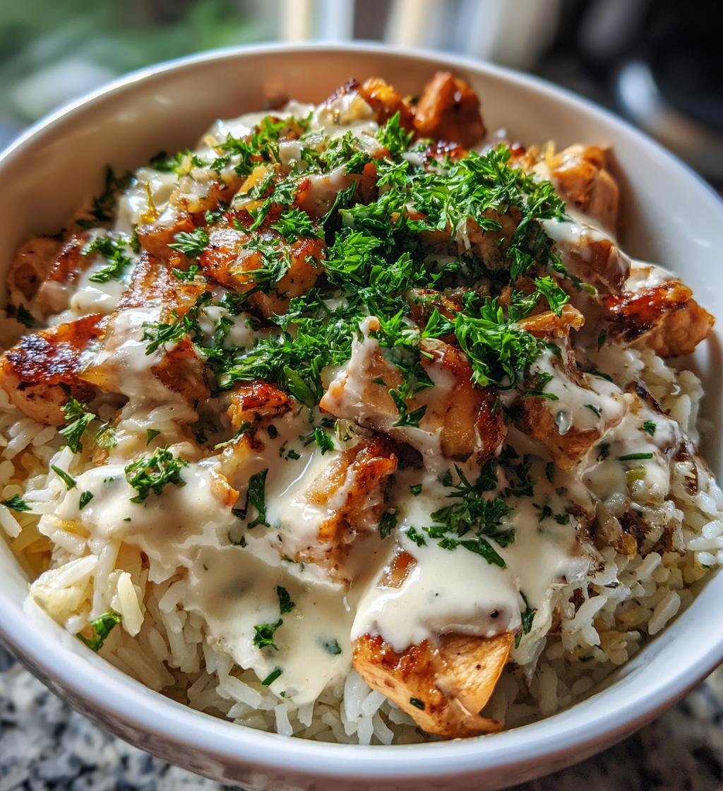 chicken rice bowls creamy garlic sauce