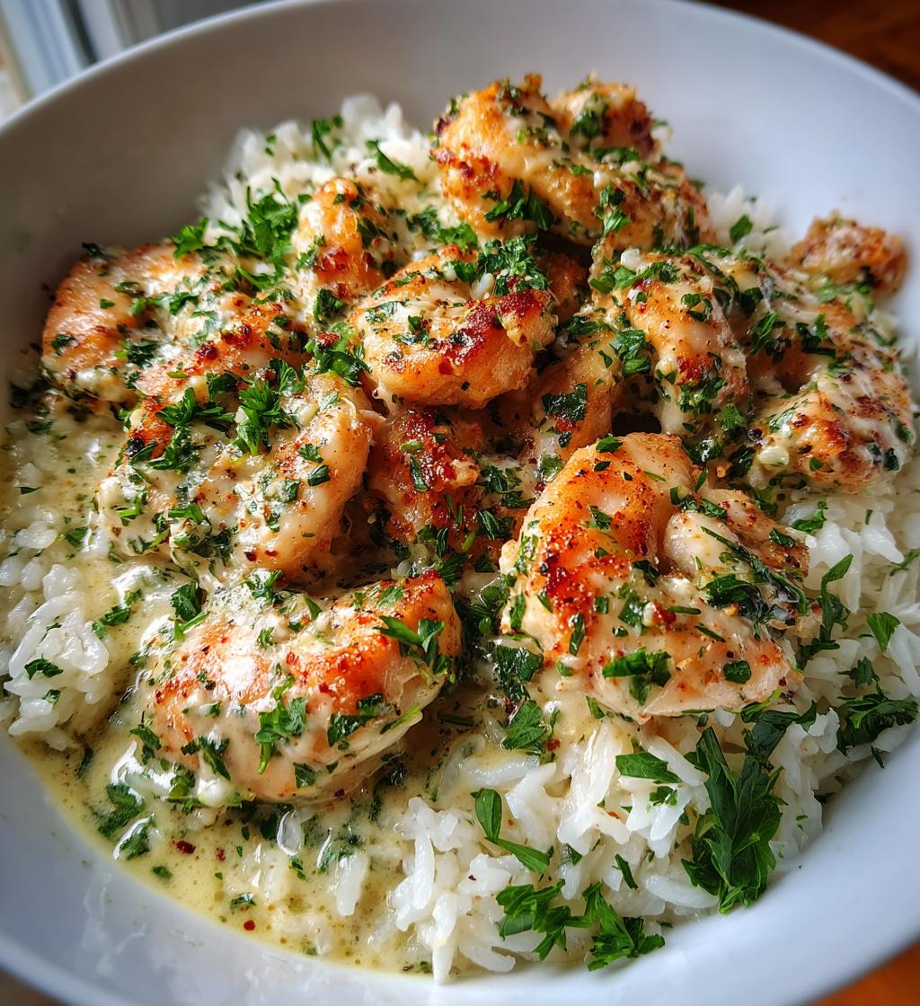 chicken scampi with garlic parmesan rice