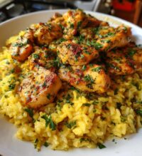 chicken scampi with garlic parmesan rice