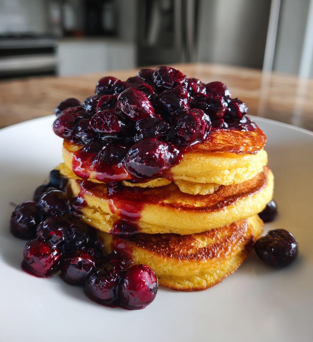 chickpea flour pancakes with blueberry compote - detail 1