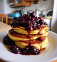 chickpea flour pancakes with blueberry compote