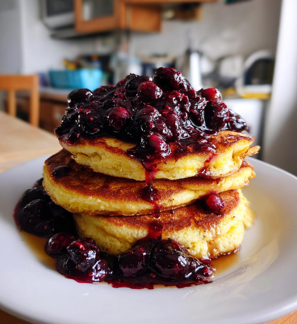 chickpea flour pancakes with blueberry compote