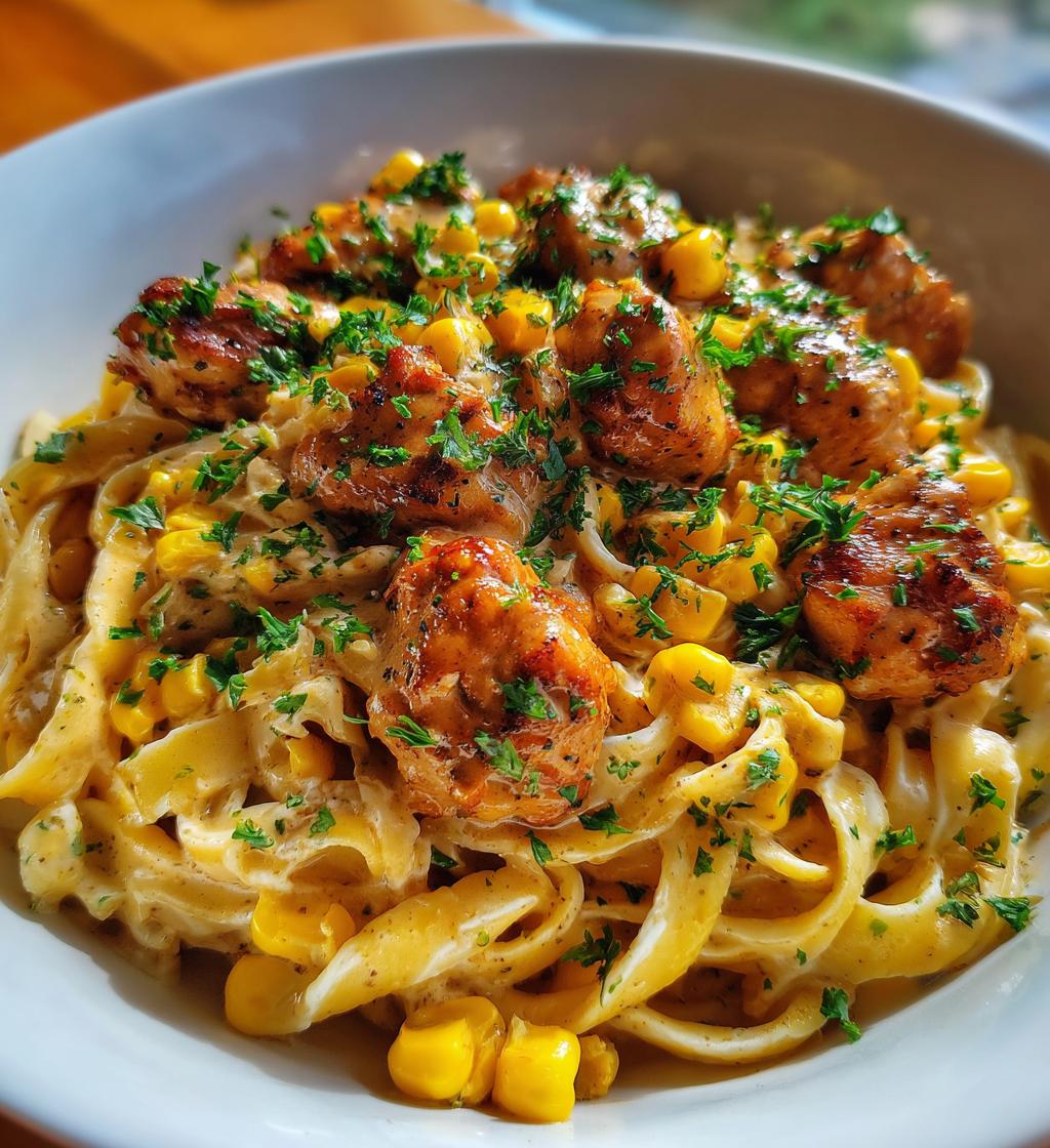 chili garlic butter chicken bites with creamy cajun corn alfredo twists - detail 1