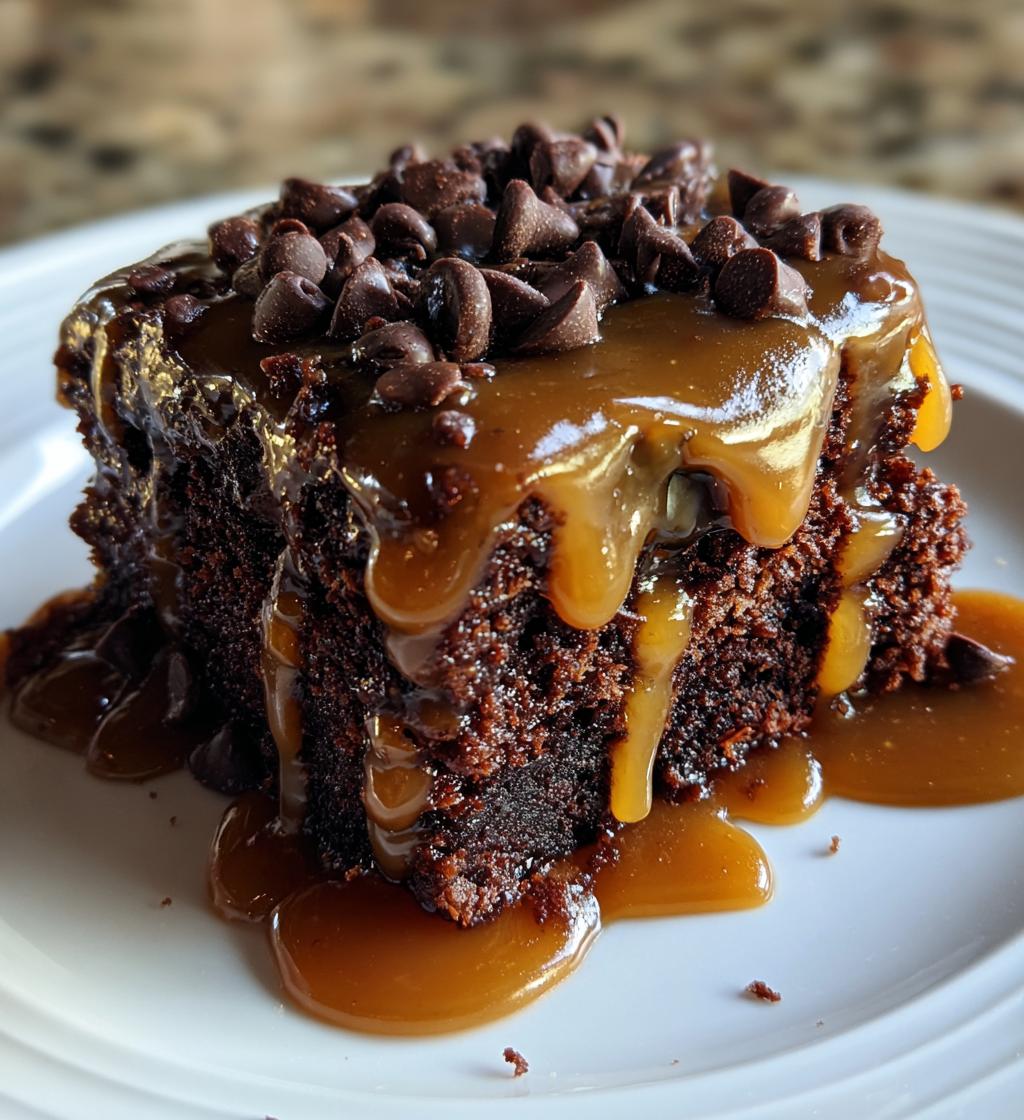 chocolate caramel dump cake - detail 1