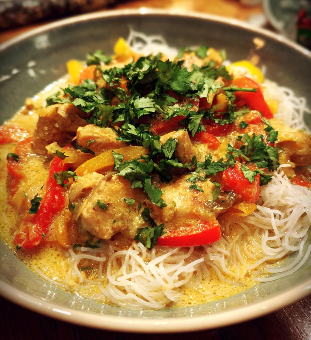 coconut curry chicken with rice noodles