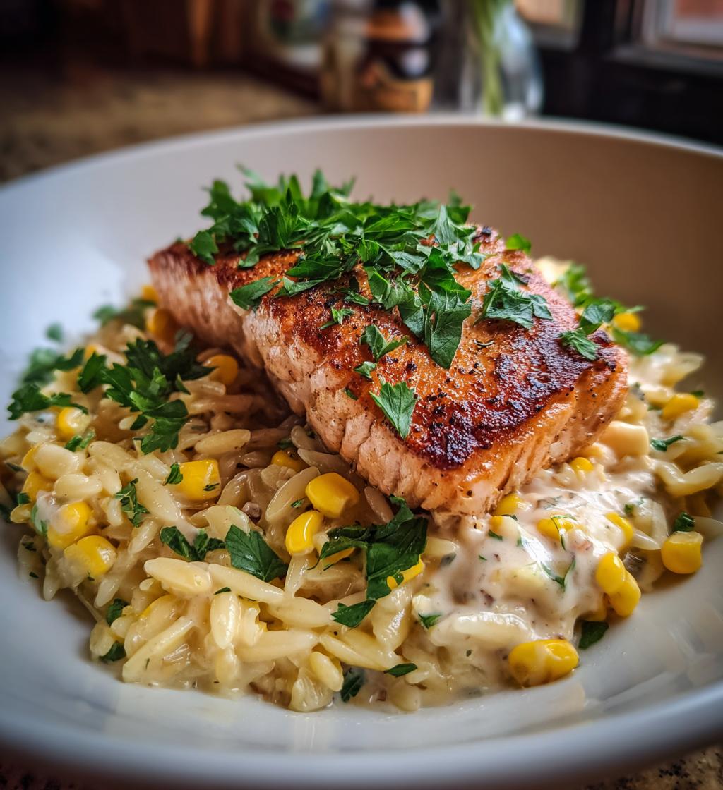 creamed corn orzo with salmon a cozy elegant meal