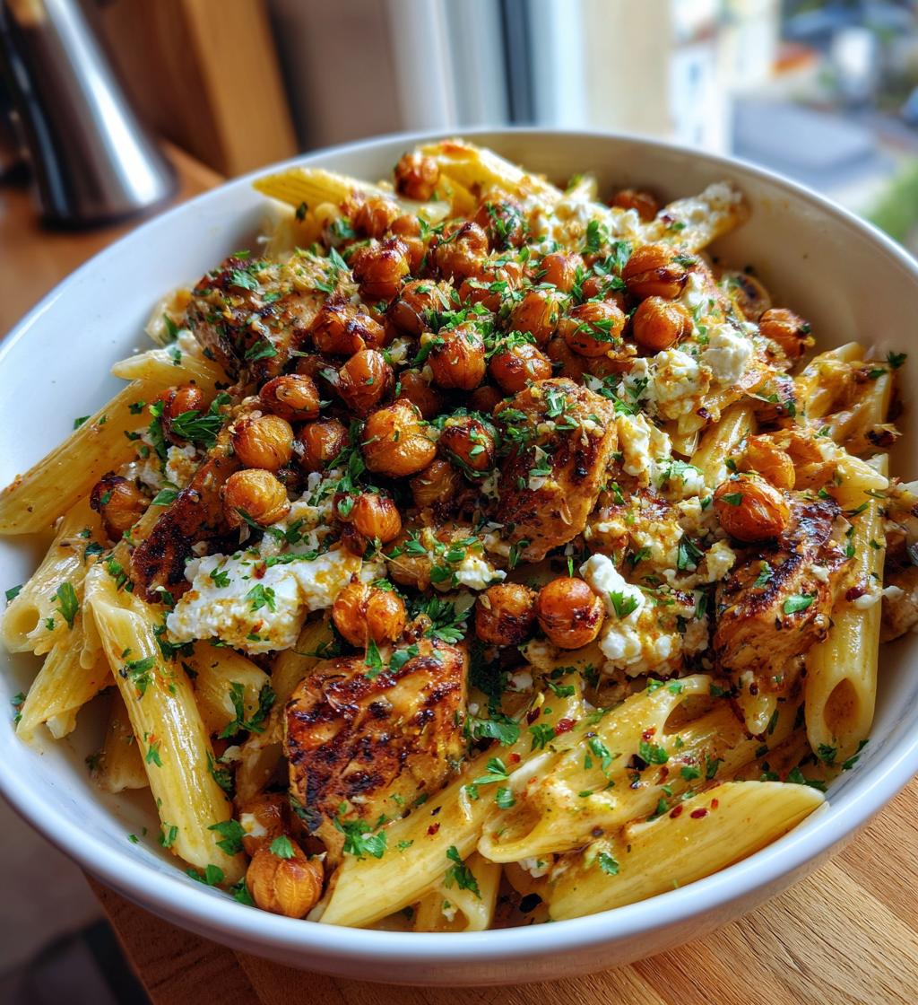 creamy cajun chicken pasta with whipped roasted garlic feta crispy chickpeas - detail 1