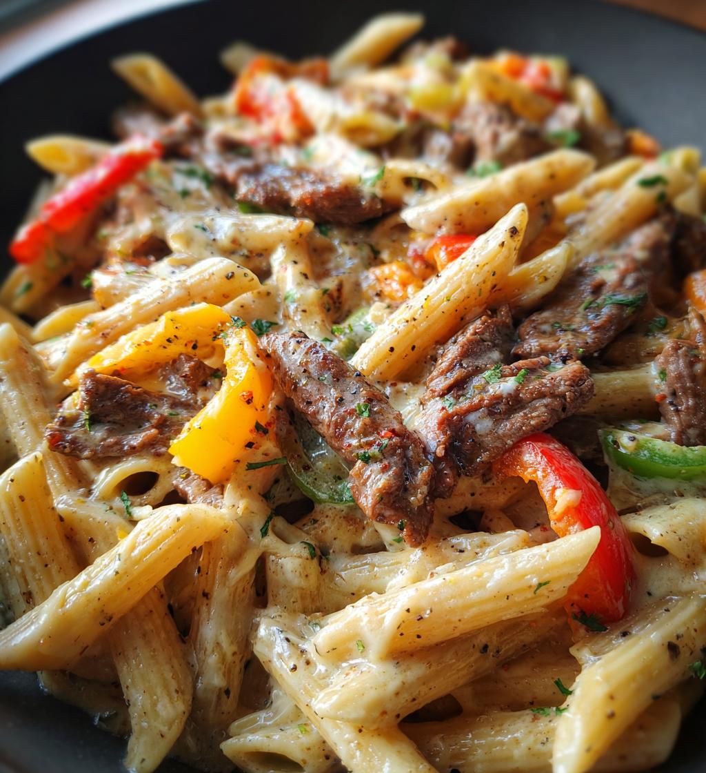 creamy cajun steak cheddar penne skillet - detail 1