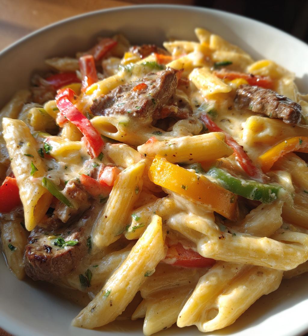creamy cajun steak cheddar penne skillet