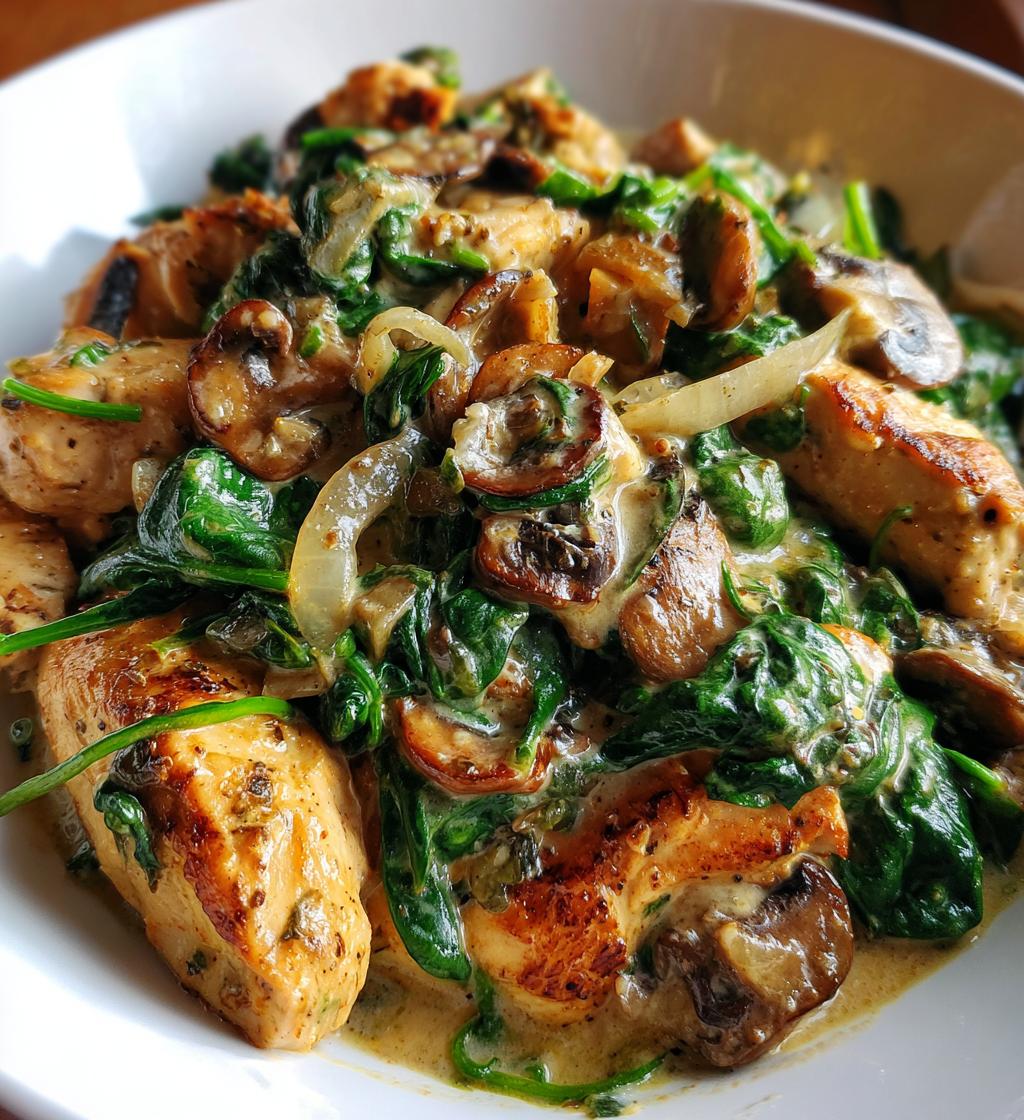 creamy chicken mushroom spinach skillet - detail 1