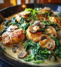 creamy chicken mushroom spinach skillet