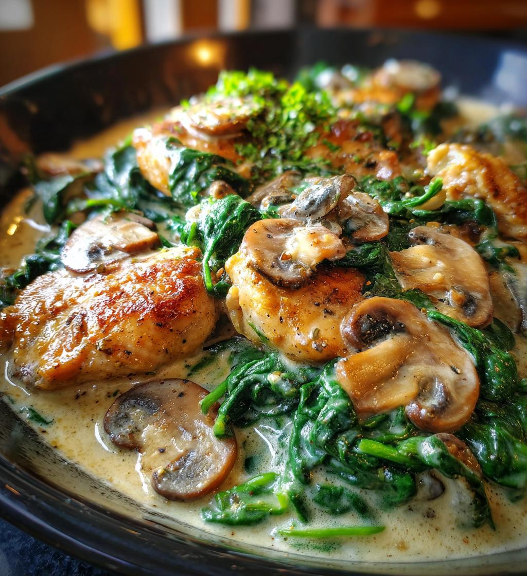 creamy chicken mushroom spinach skillet
