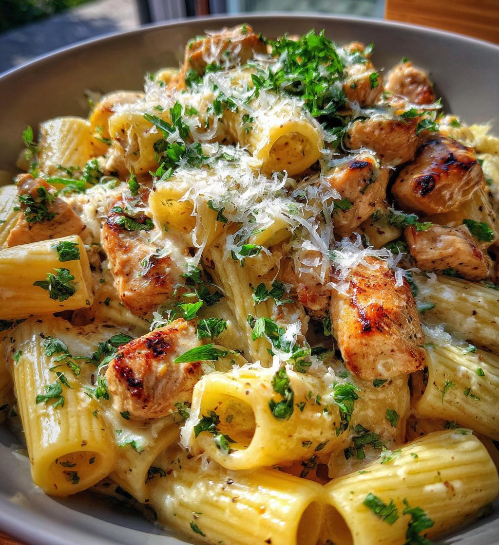 creamy garlic butter chicken rigatoni easy homemade recipe