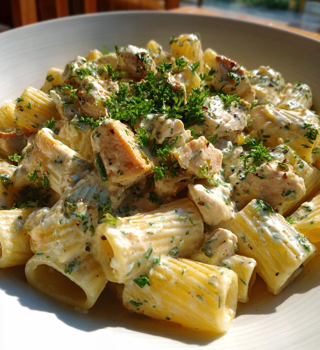 creamy garlic butter chicken rigatoni recipe - detail 1