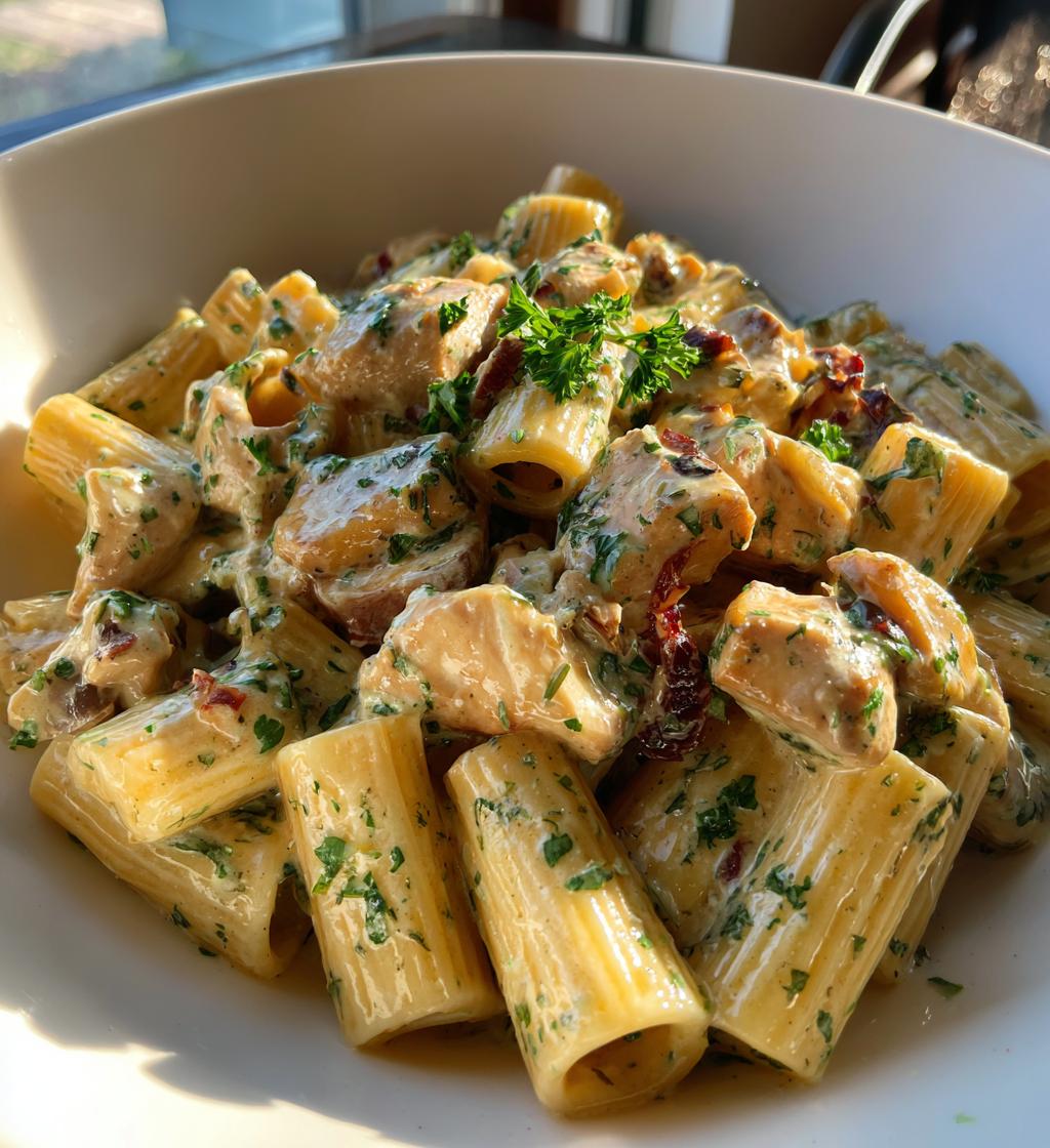 creamy garlic butter chicken rigatoni recipe