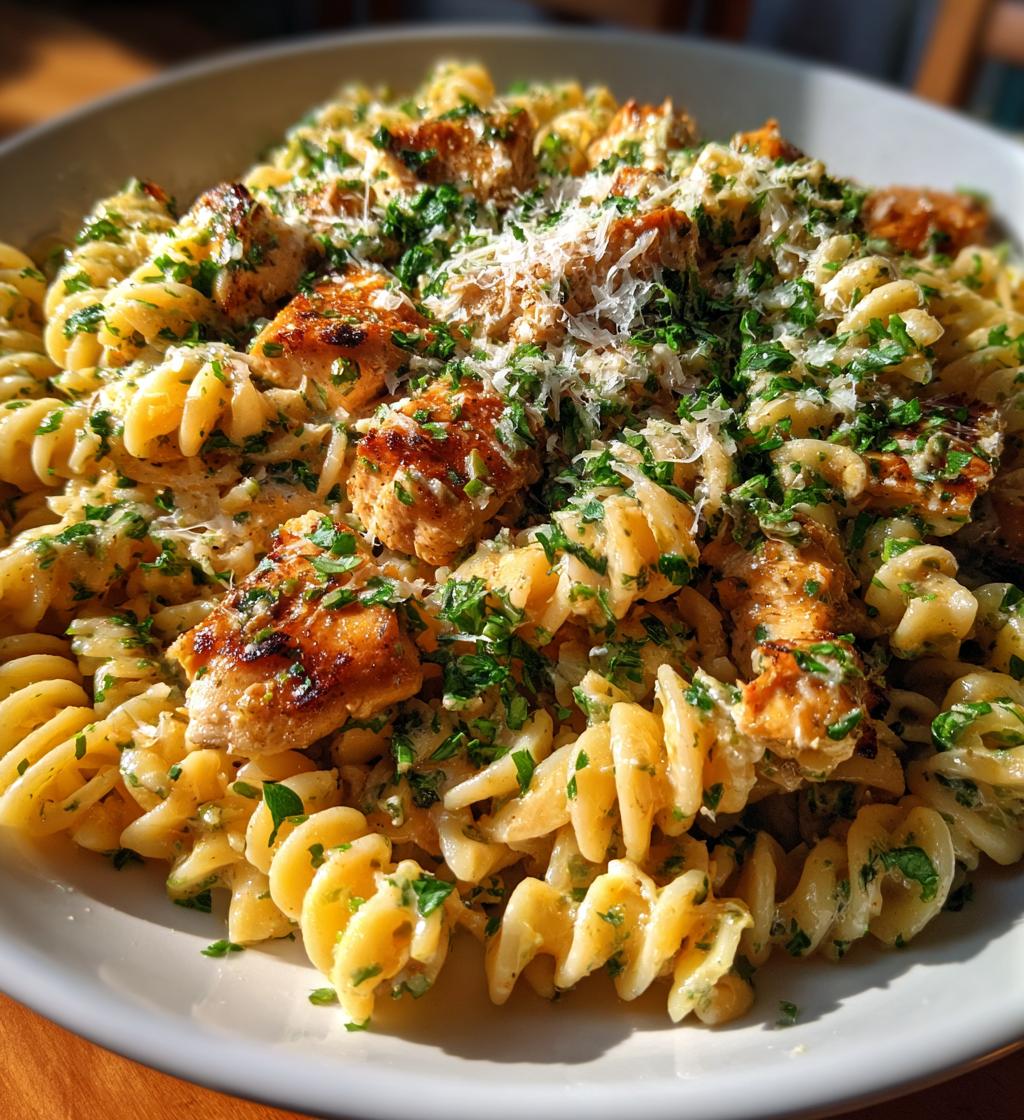 creamy garlic butter chicken rotini parmesan