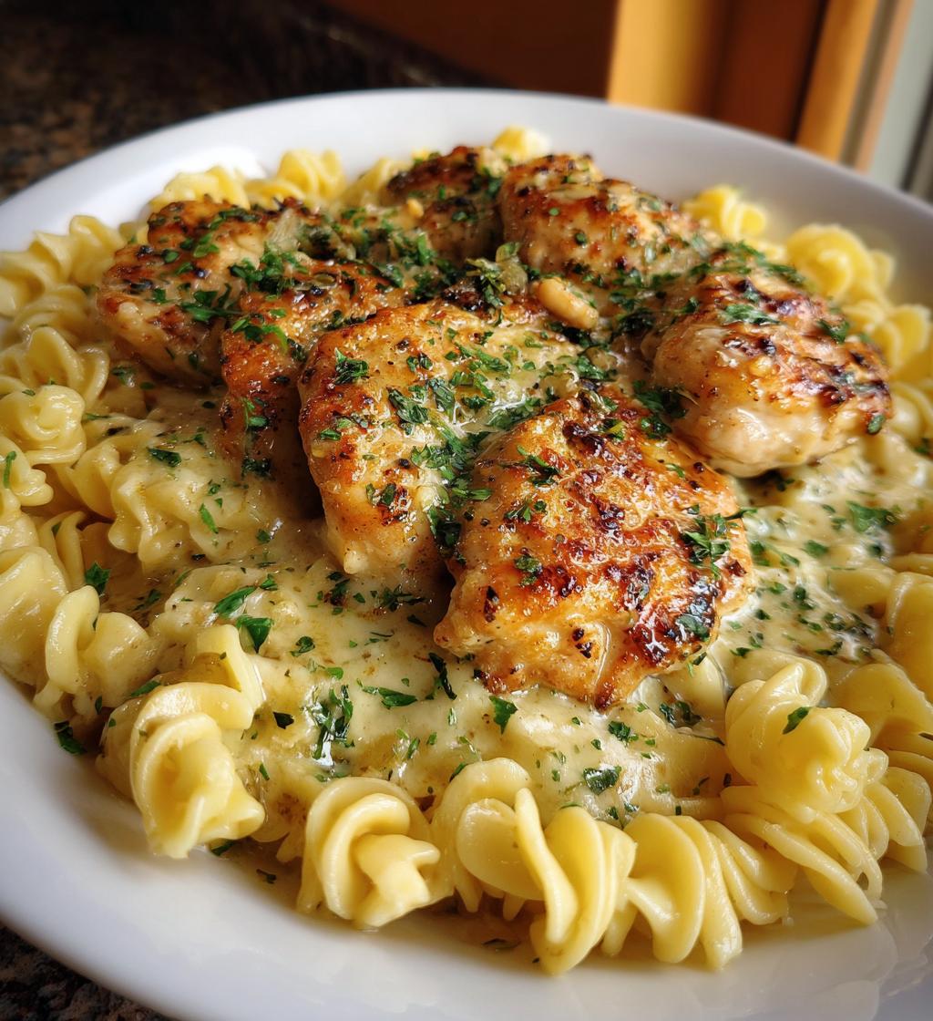 creamy garlic parmesan chicken and cheesy twisted pasta recipe - detail 1
