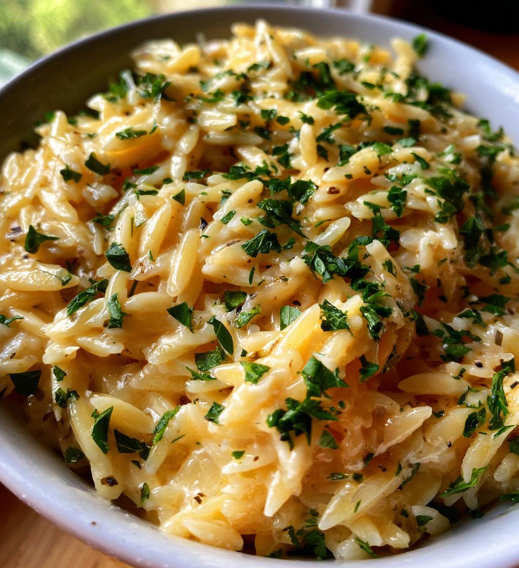 creamy garlic parmesan orzo - detail 1
