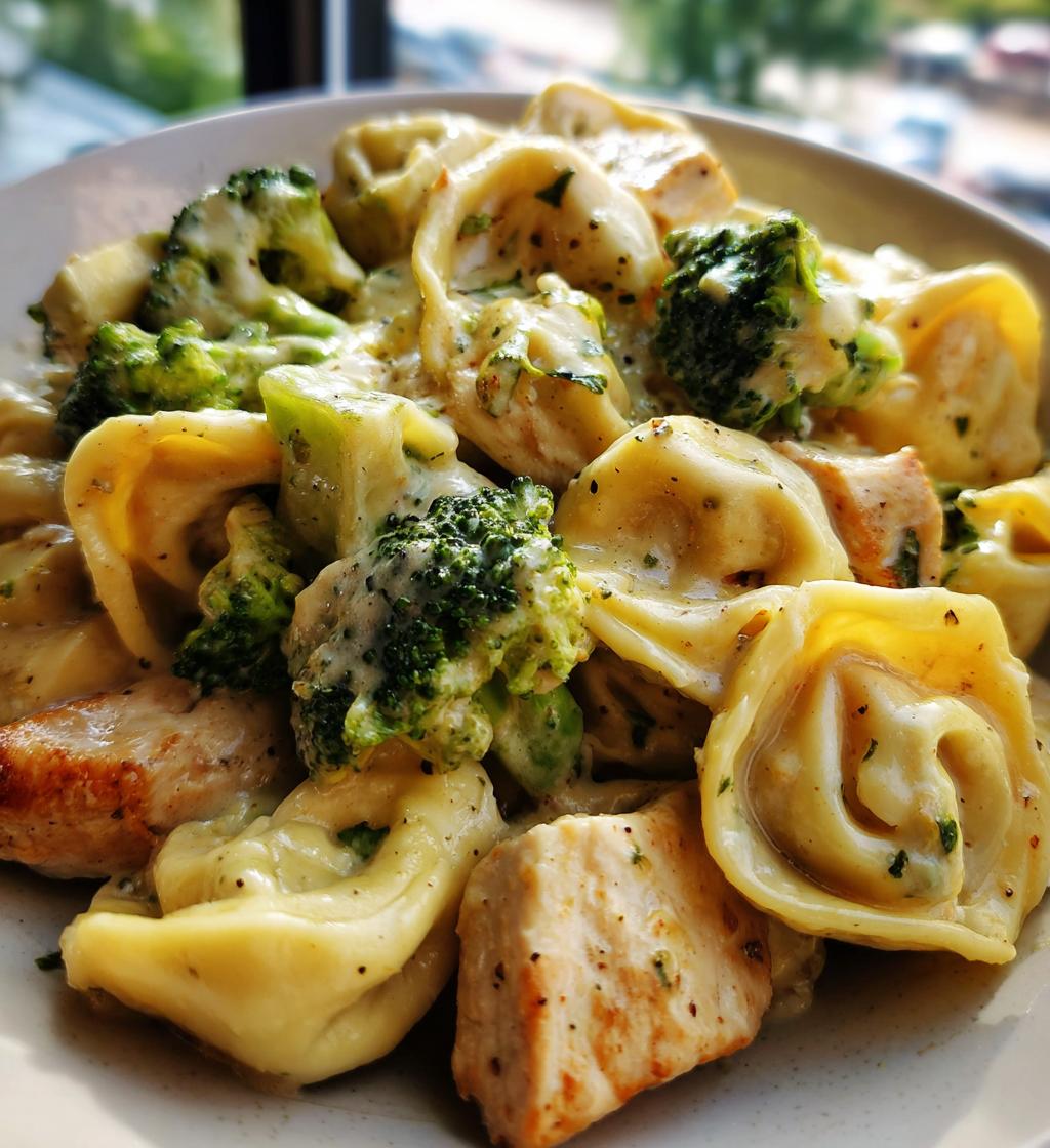 creamy garlic parmesan tortellini with chicken and broccoli - detail 1