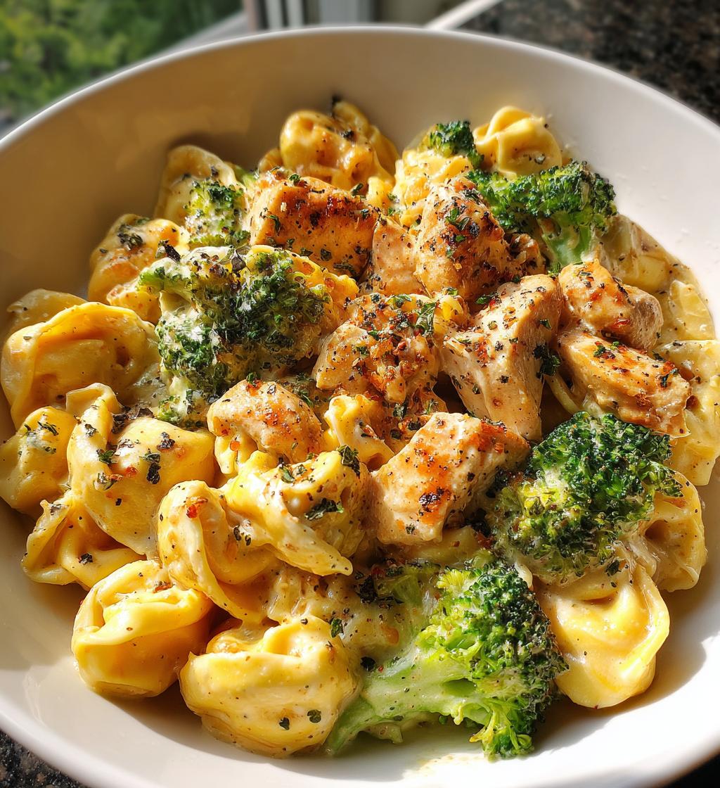 creamy garlic parmesan tortellini with chicken and broccoli - detail 1
