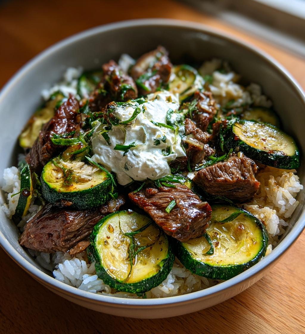 creamy grilled steak bowl recipe with zucchini - detail 1