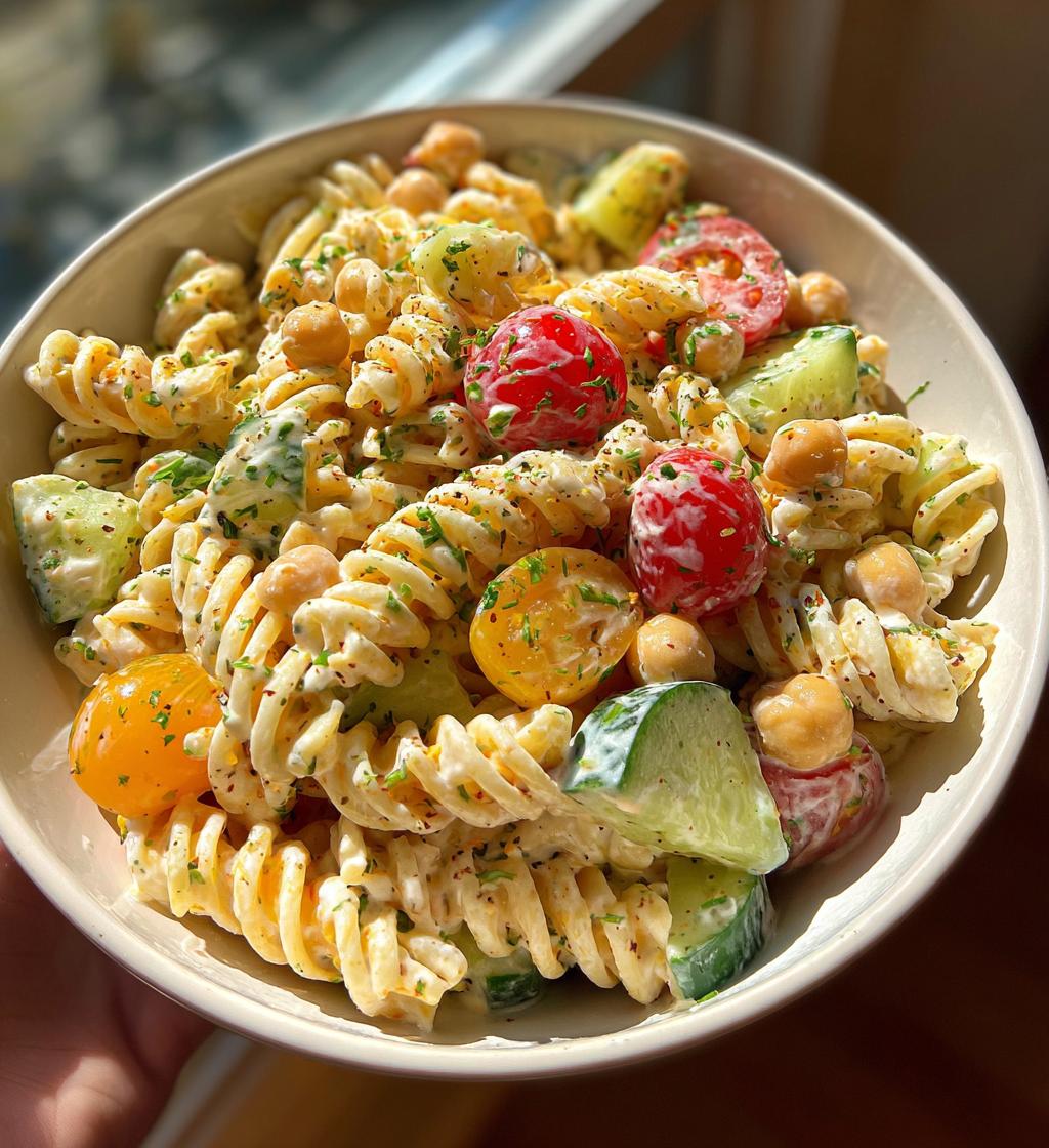 creamy high protein pasta salad - detail 1