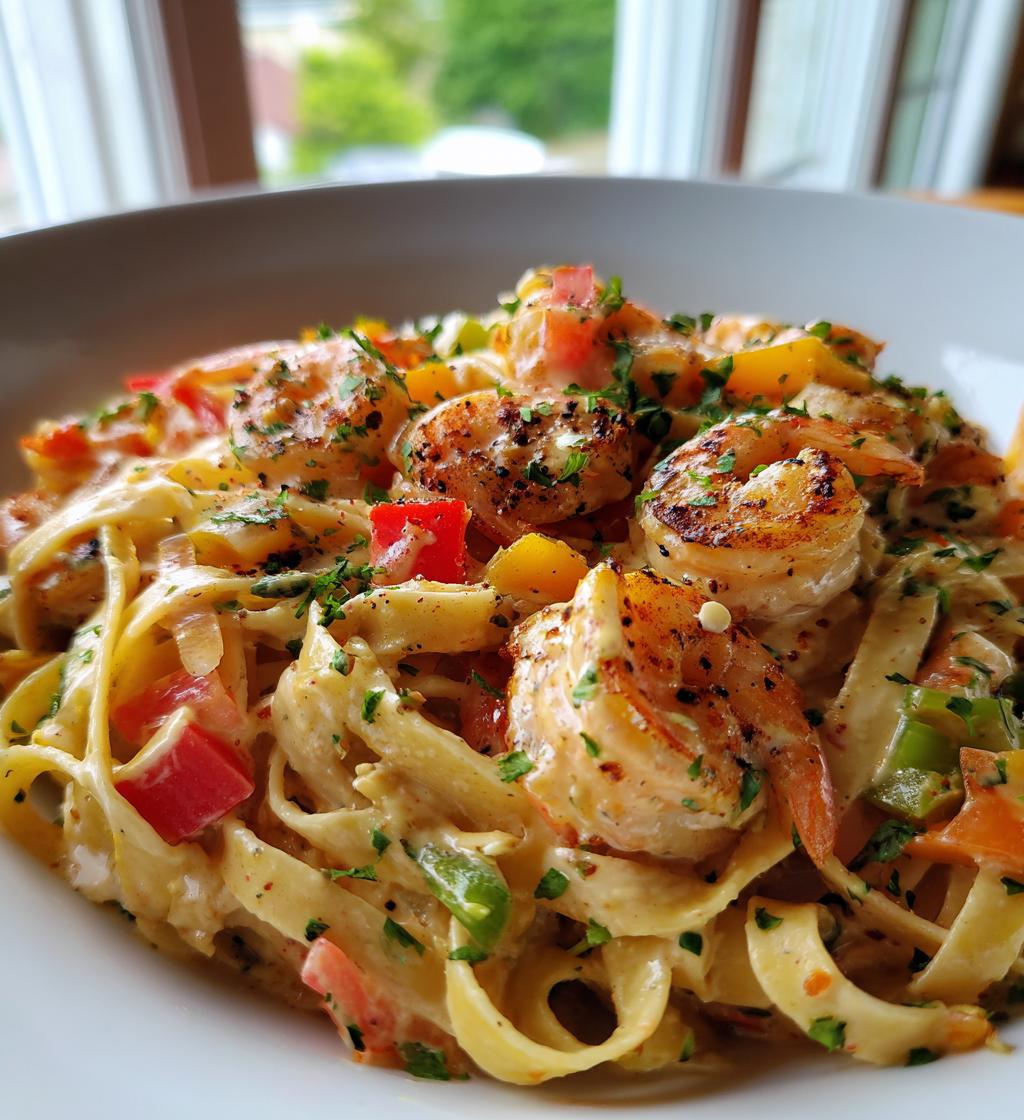 creamy jamaican shrimp rasta pasta - detail 1