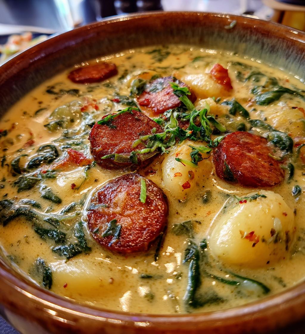 creamy kielbasa gnocchi soup - detail 1