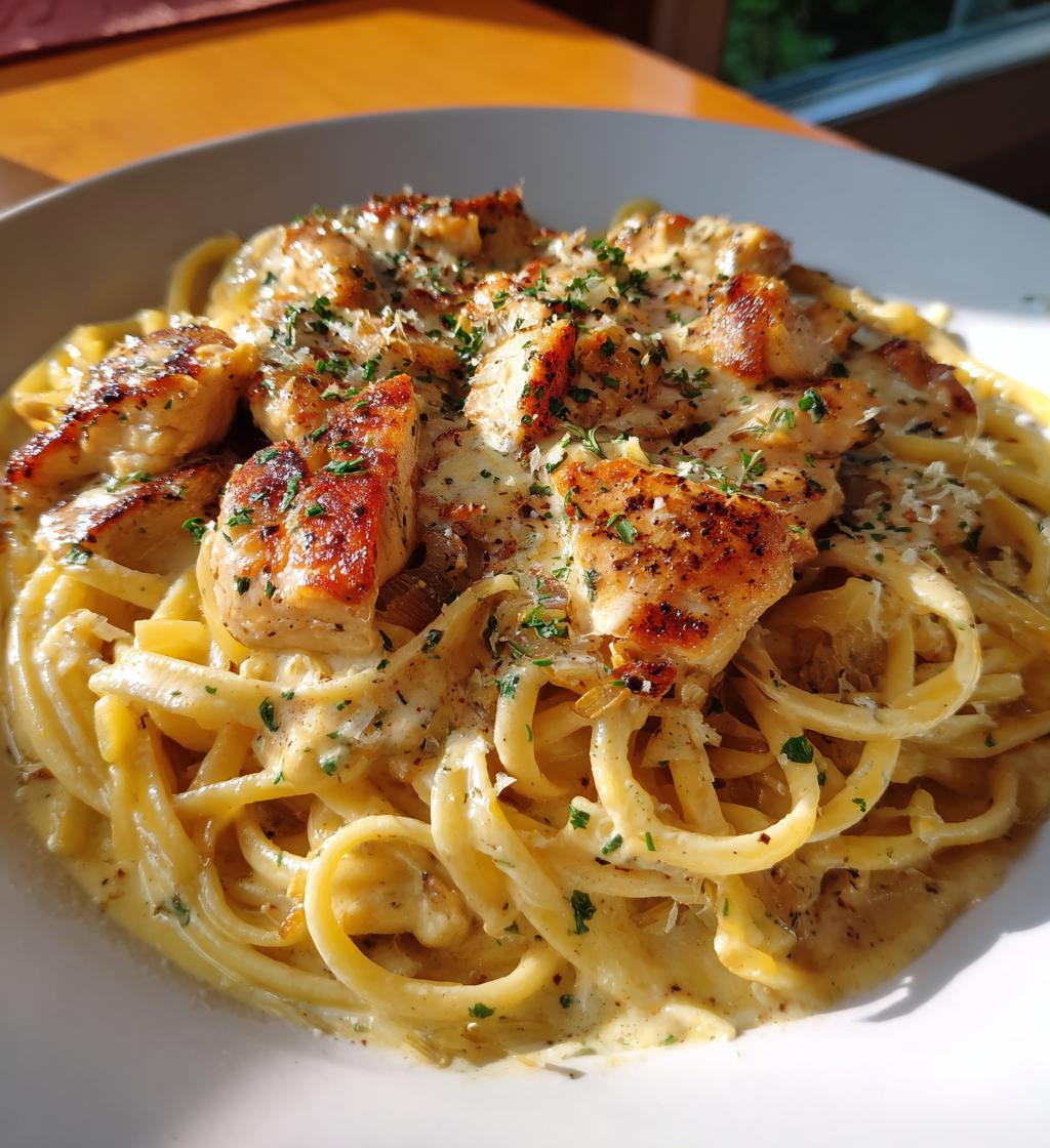 creamy parmesan pasta with sauteed garlic butter chicken
