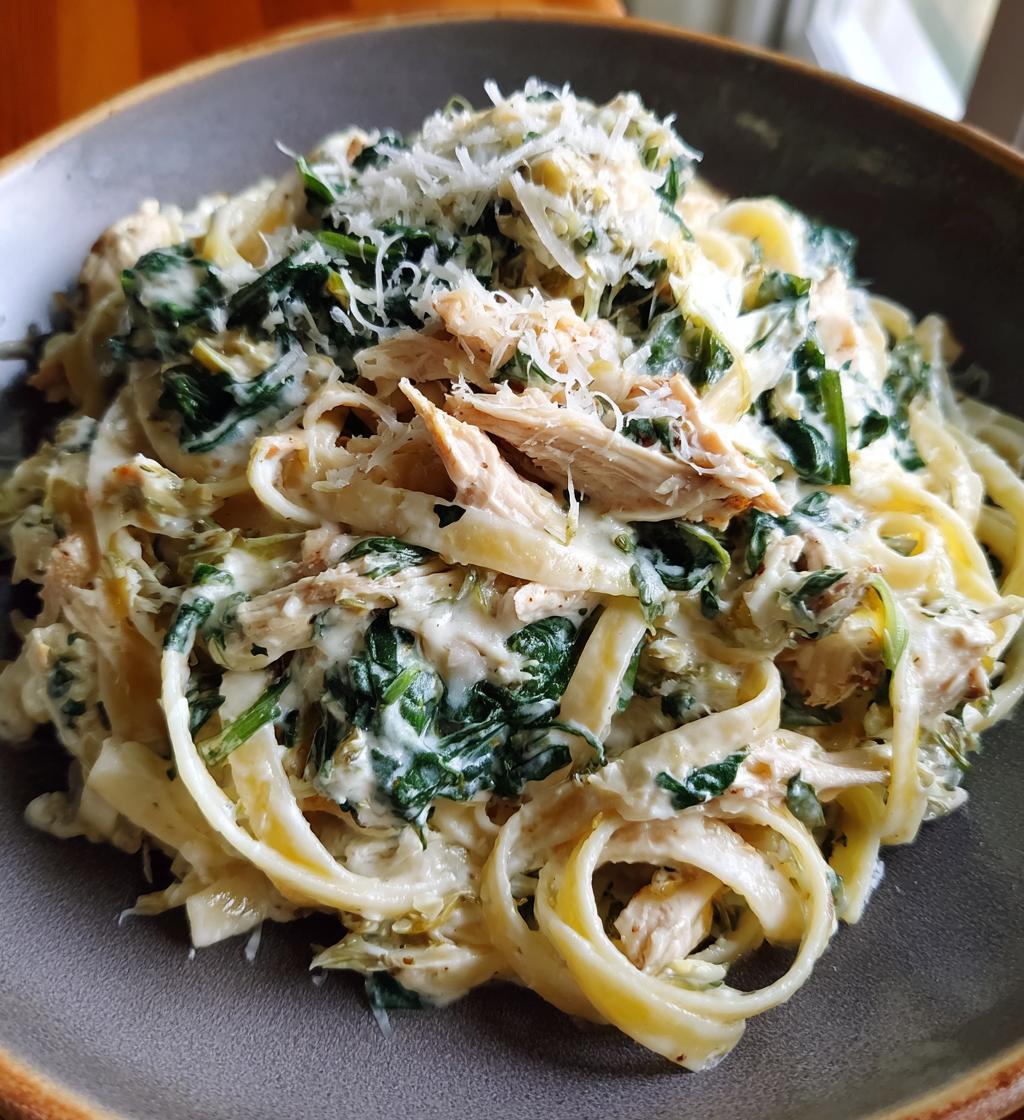 creamy spinach artichoke greek chicken alfredo recipe - detail 1