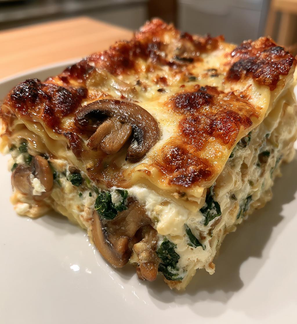creamy spinach mushroom lasagna - detail 1