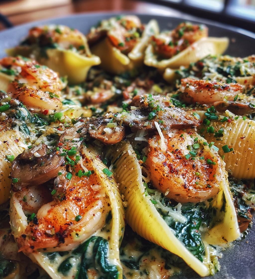 creamy spinach mushroom shrimp shells