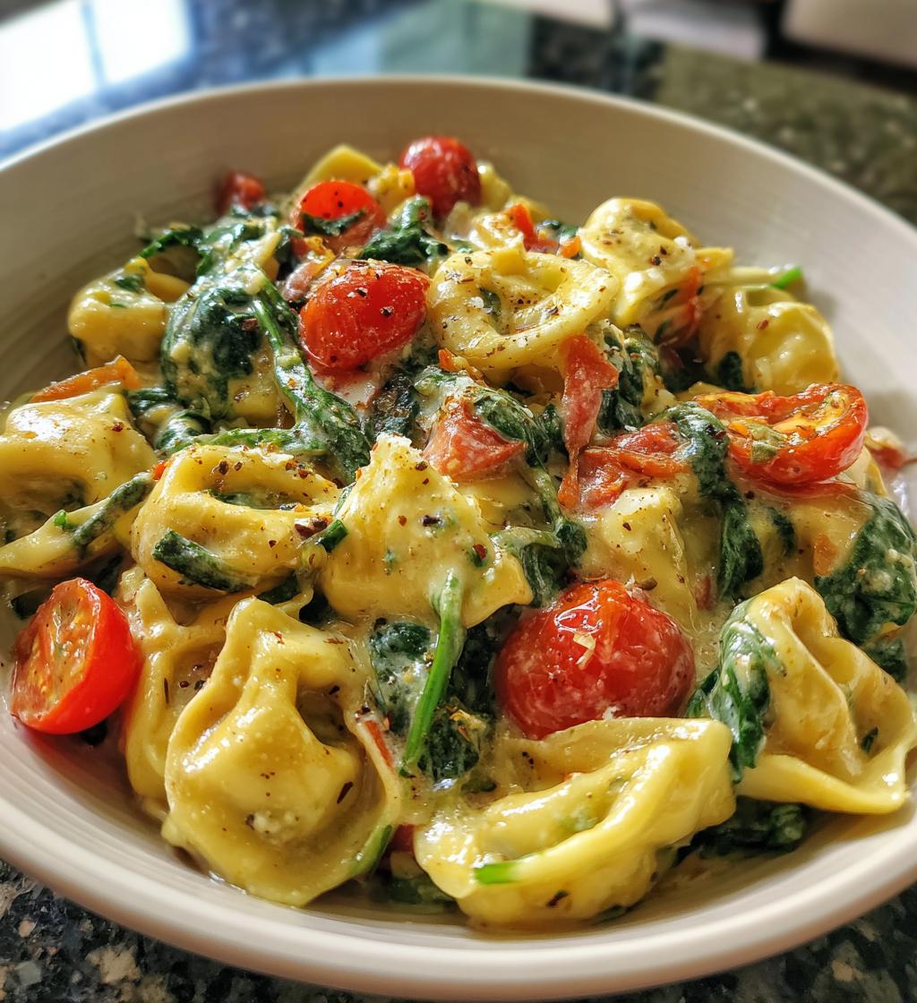 creamy spinach tomato tortellini - detail 1