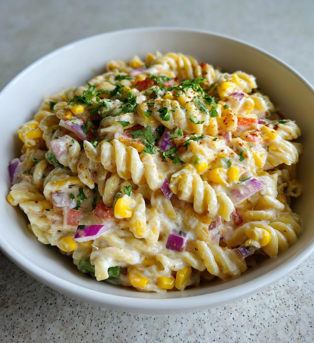 creamy street corn pasta salad