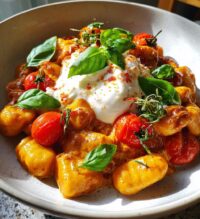 creamy tomato gnocchi with burrata
