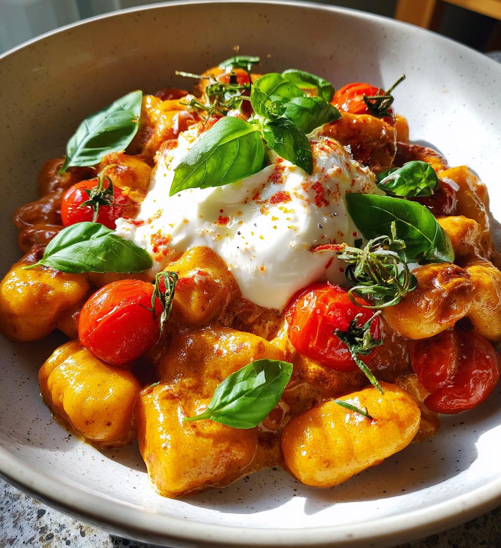 creamy tomato gnocchi with burrata