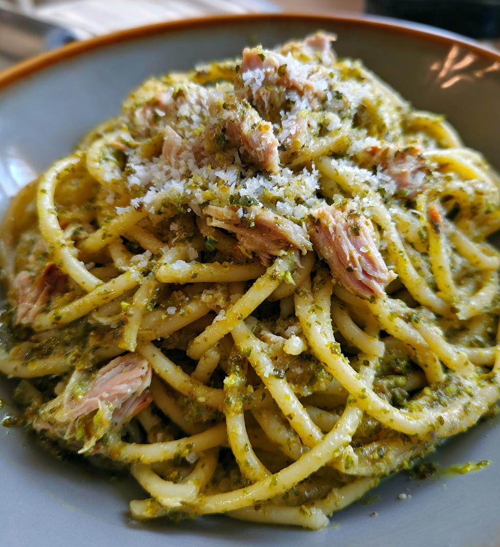 creamy tuna pesto pasta