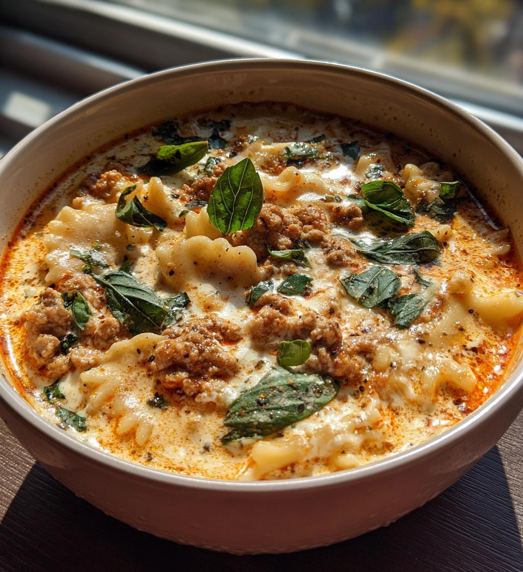 creamy white lasagna soup - detail 1