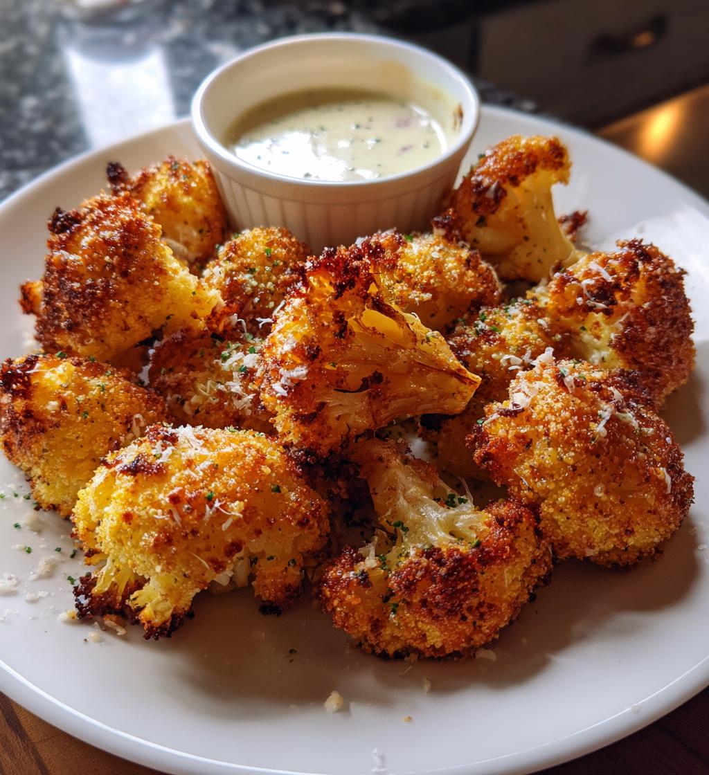 crispy baked cauliflower bites with garlic sauce