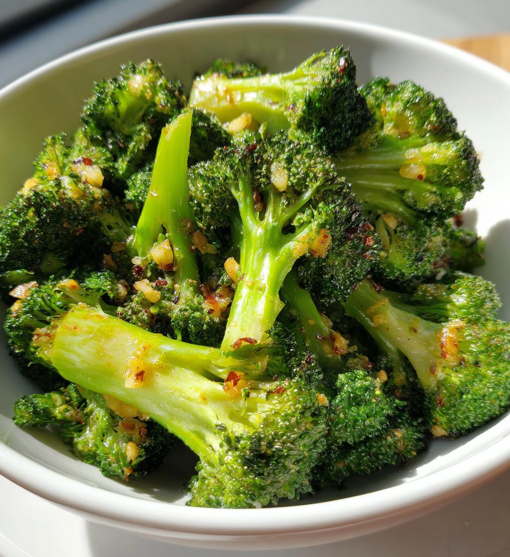 crispy garlic air fryer broccoli - detail 1