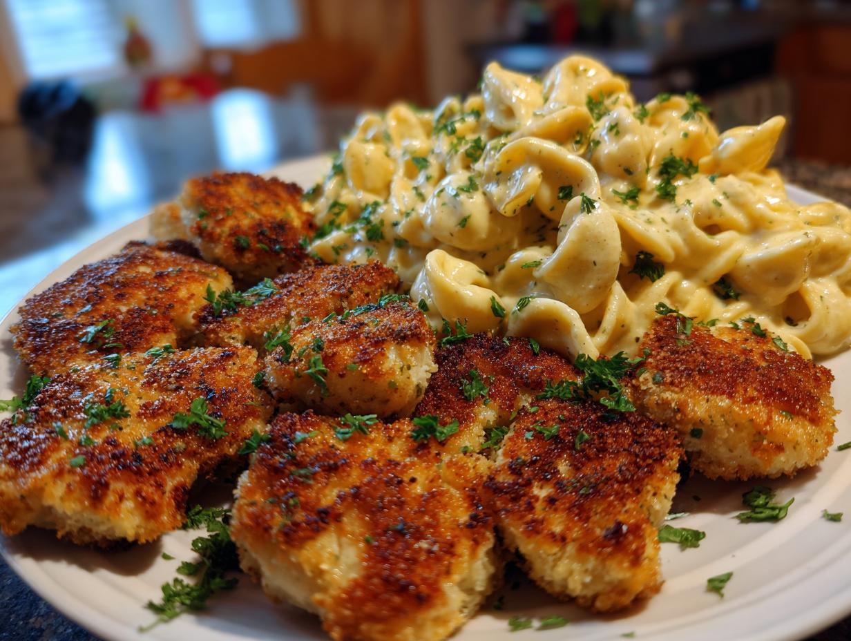 crispy parmesan chicken bites with smoked cajun alfredo gemelli recipe - detail 1