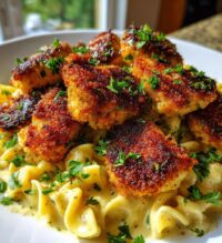crispy parmesan chicken bites with smoked cajun alfredo gemelli recipe