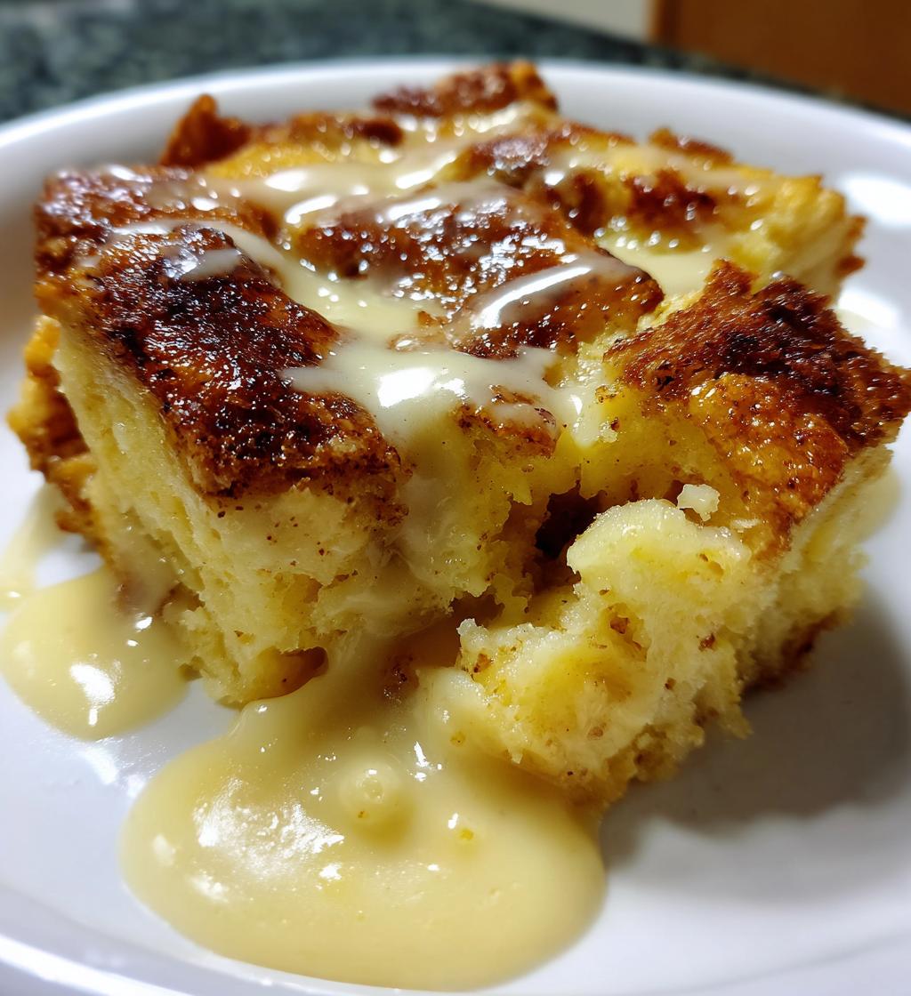 custard bread pudding vanilla sauce - detail 1
