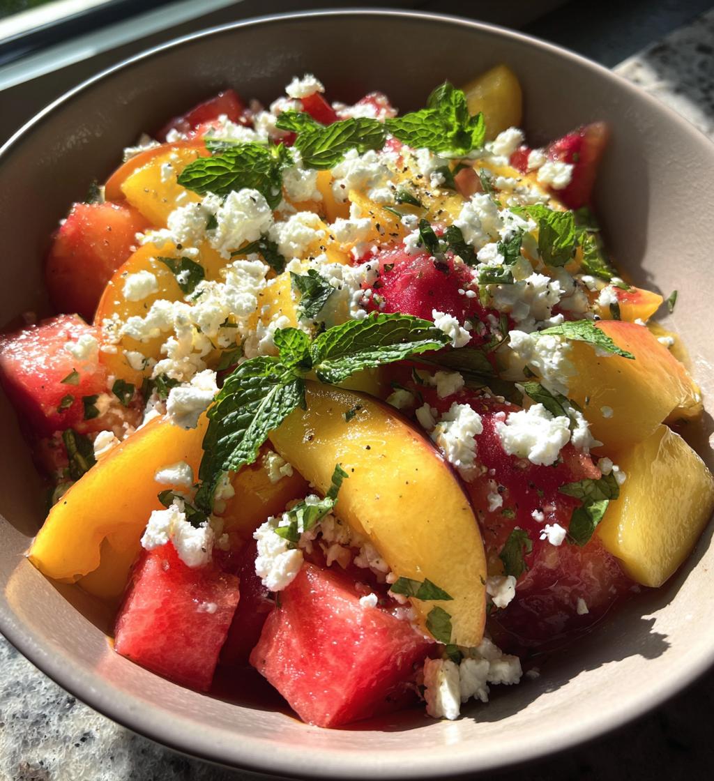 easy summer peach watermelon salad - detail 1