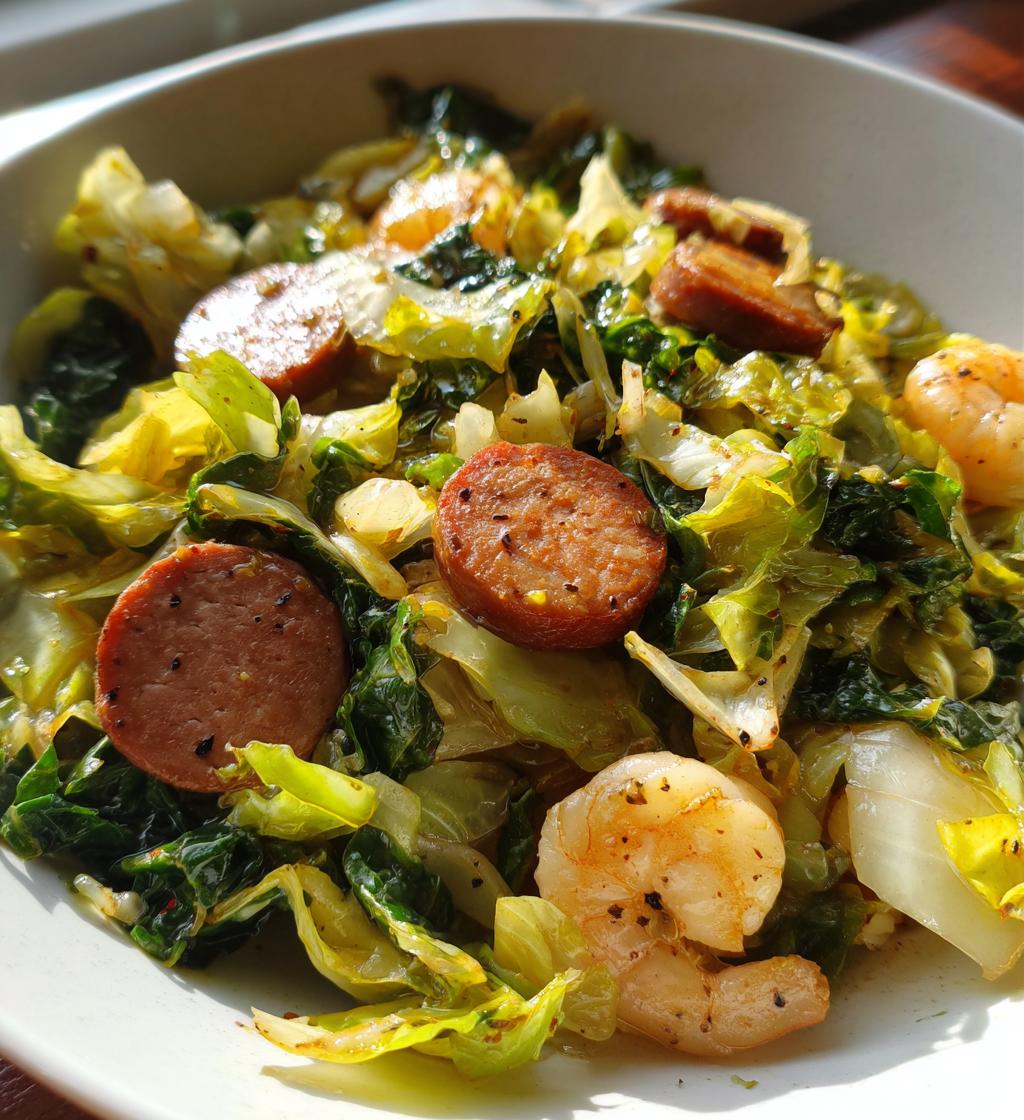 fried cabbage with shrimp sausage - detail 1