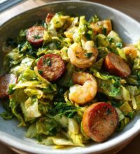 fried cabbage with shrimp sausage