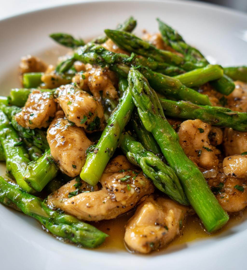 garlic butter chicken bites and asparagus - detail 1