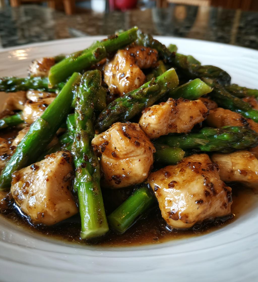 garlic butter chicken bites and asparagus